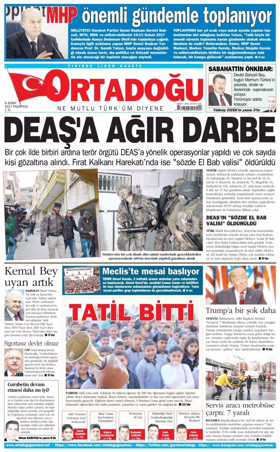 6 Şubat Pazartesi Gazete Manşetleri 16