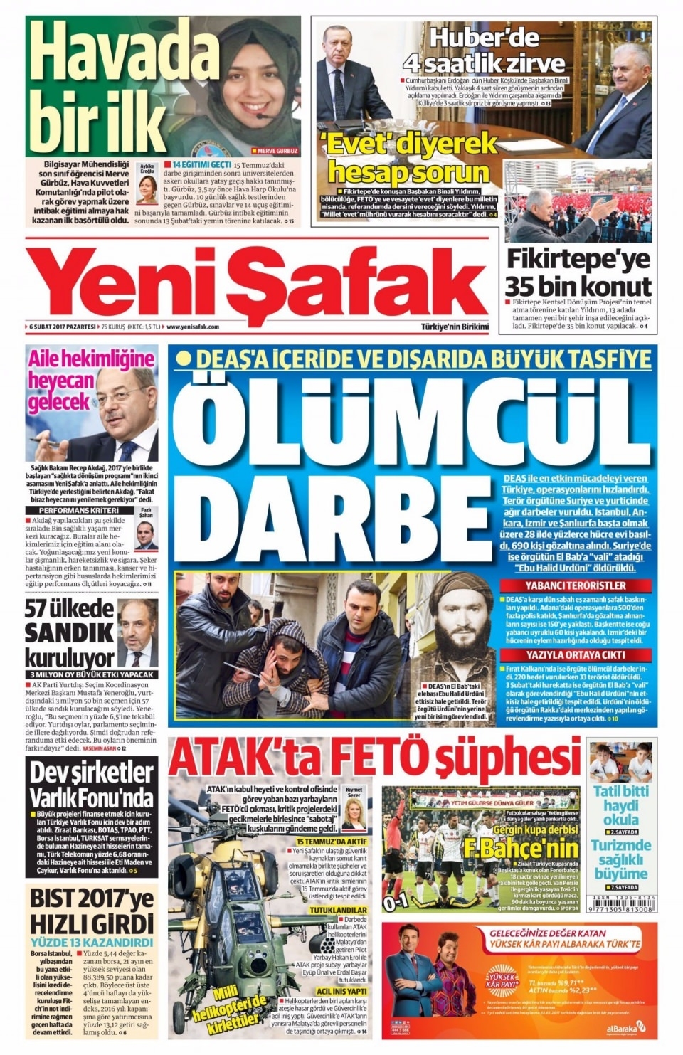 6 Şubat Pazartesi Gazete Manşetleri 2