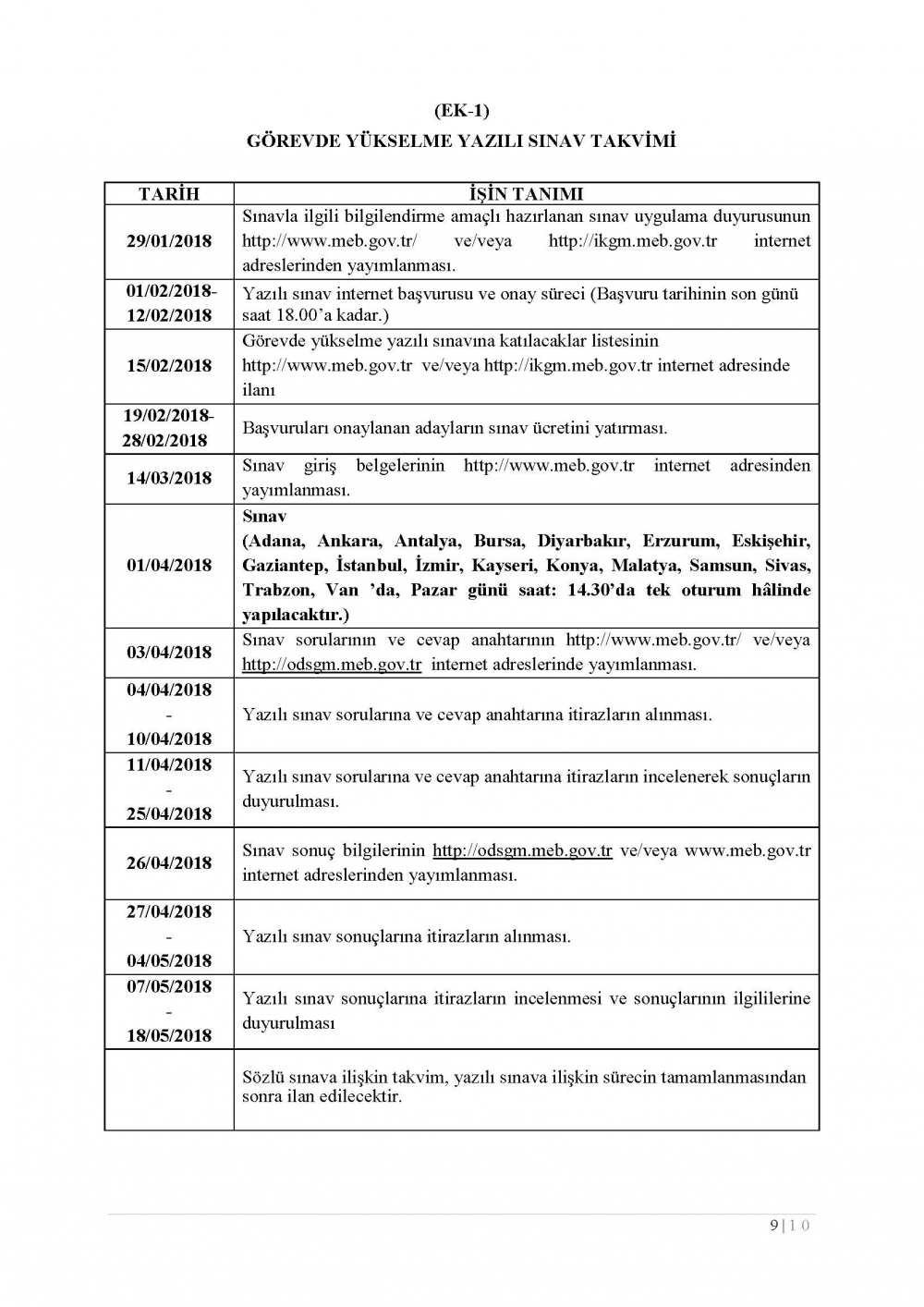 MEB Şube Müdürlüğü 2018 Sınav Kılavuzu Duyurusu 10
