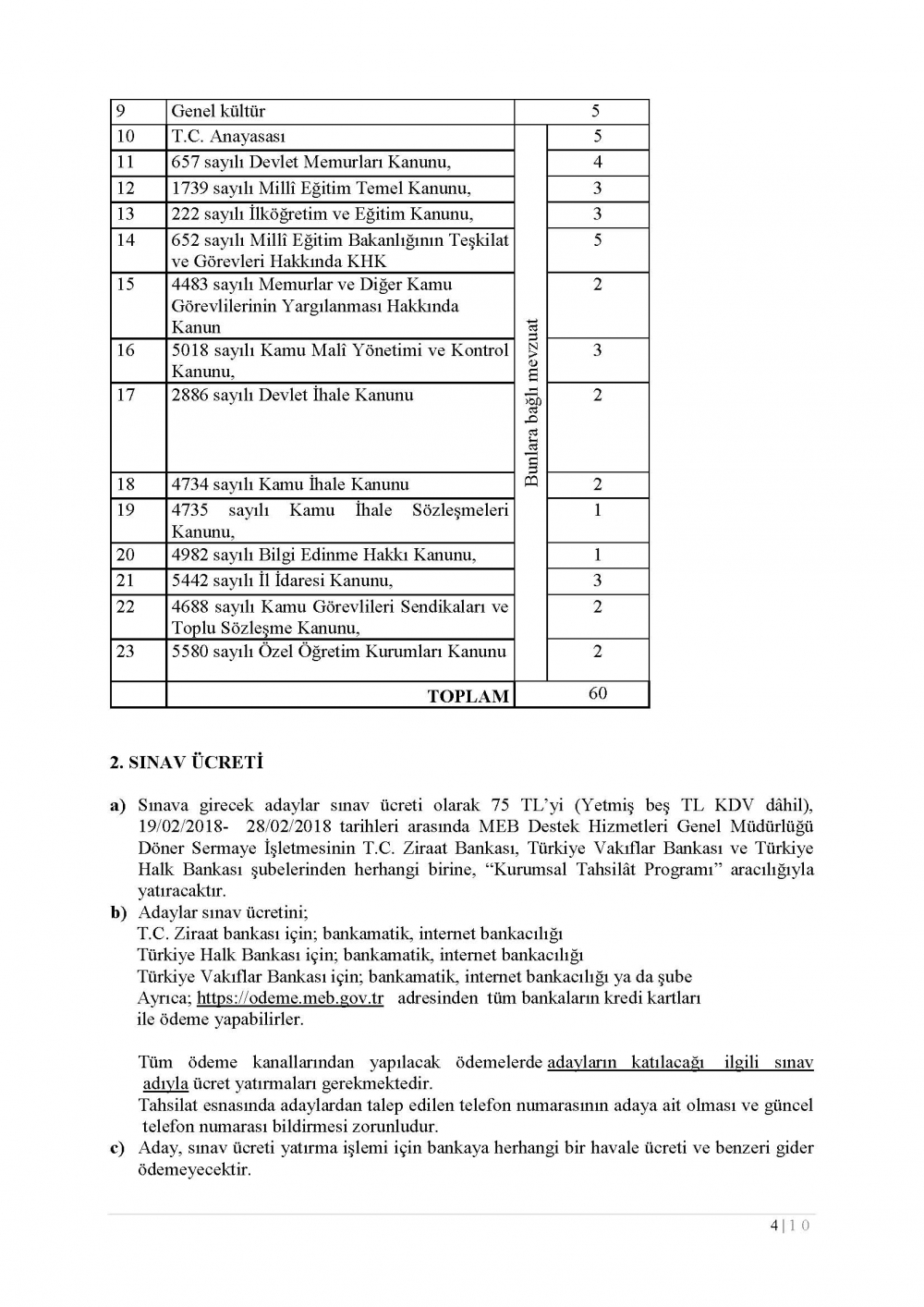 MEB Şube Müdürlüğü 2018 Sınav Kılavuzu Duyurusu 5