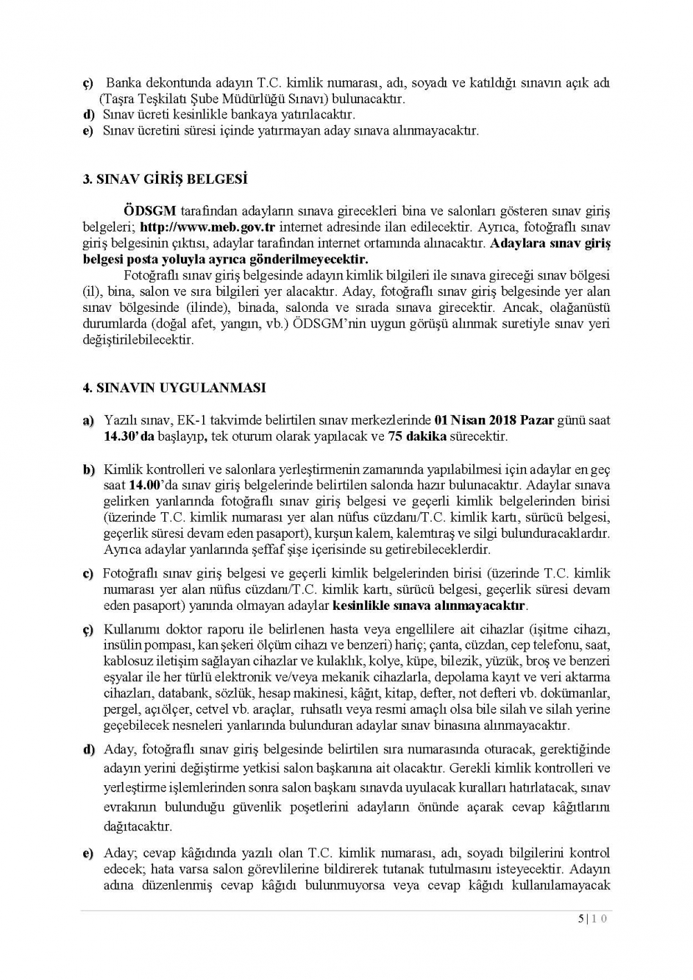 MEB Şube Müdürlüğü 2018 Sınav Kılavuzu Duyurusu 6