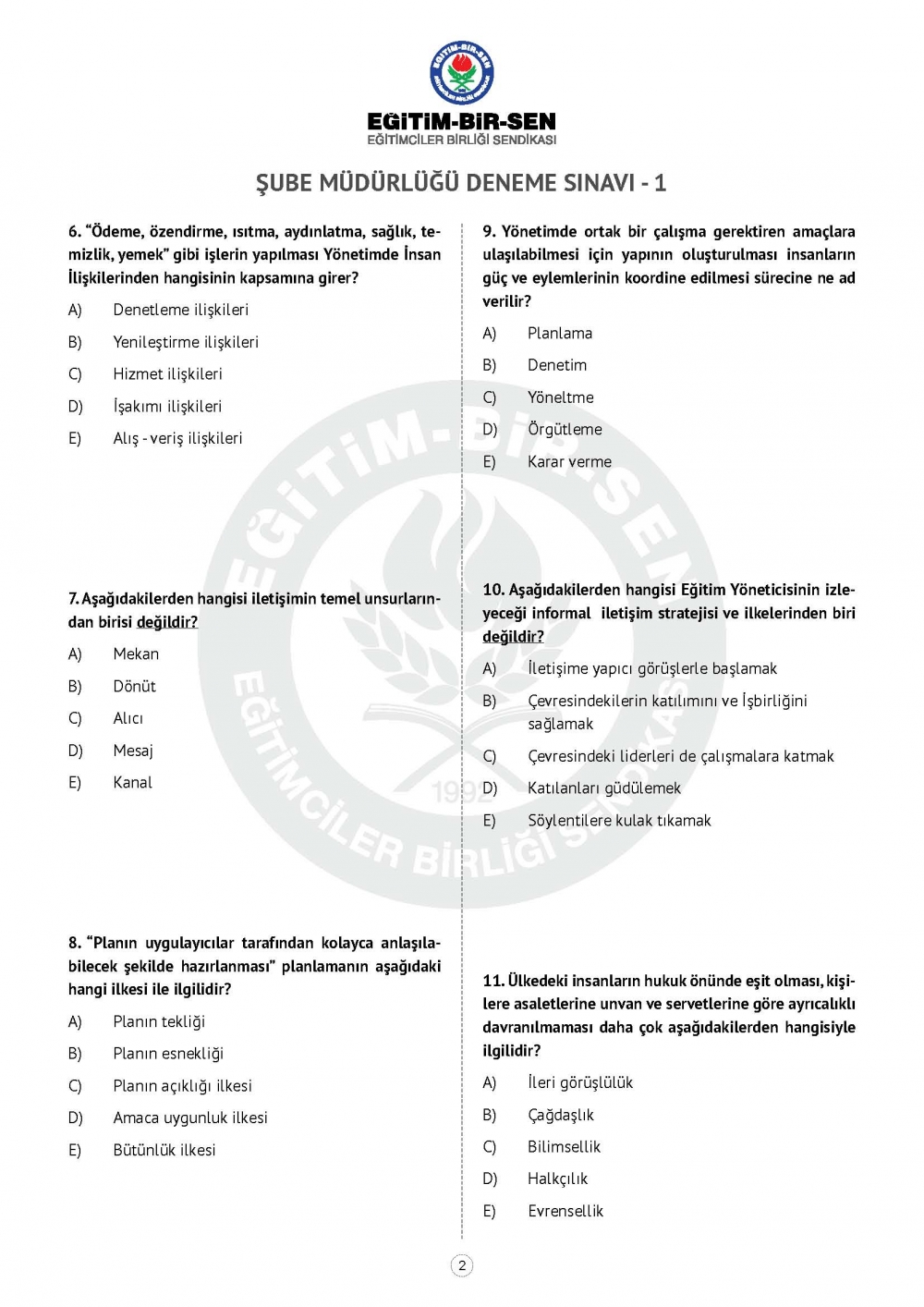 MEB Şube Müdürlüğü Deneme Sınavı 3