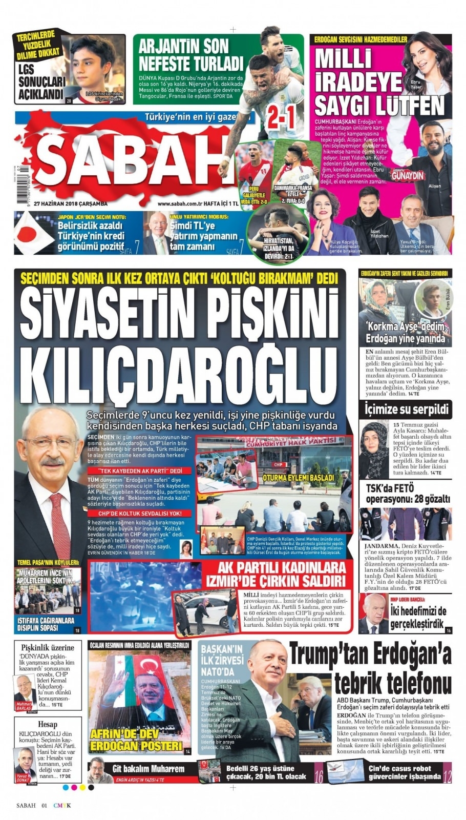 27 Haziran 2018 gazete manşetleri 1