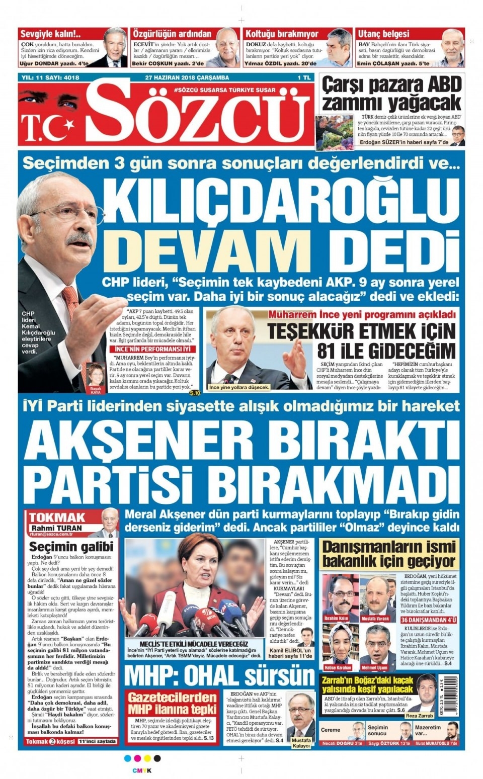 27 Haziran 2018 gazete manşetleri 12