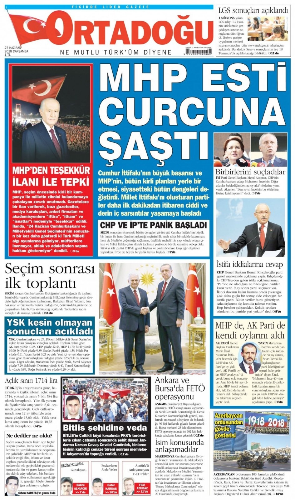 27 Haziran 2018 gazete manşetleri 16