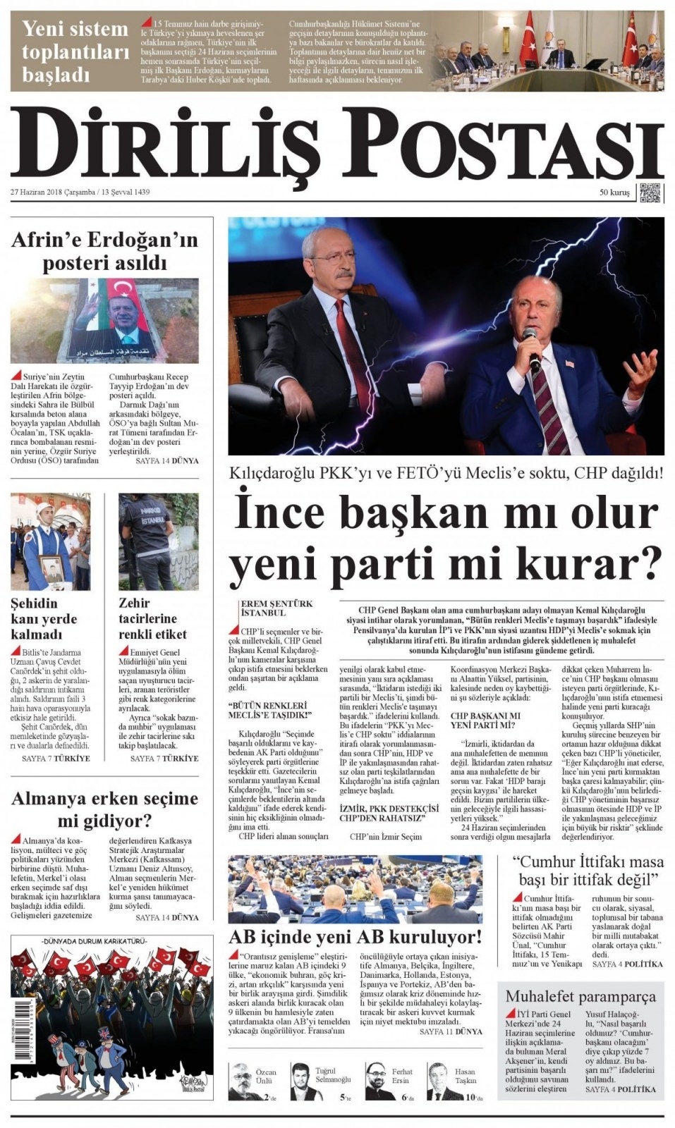 27 Haziran 2018 gazete manşetleri 19