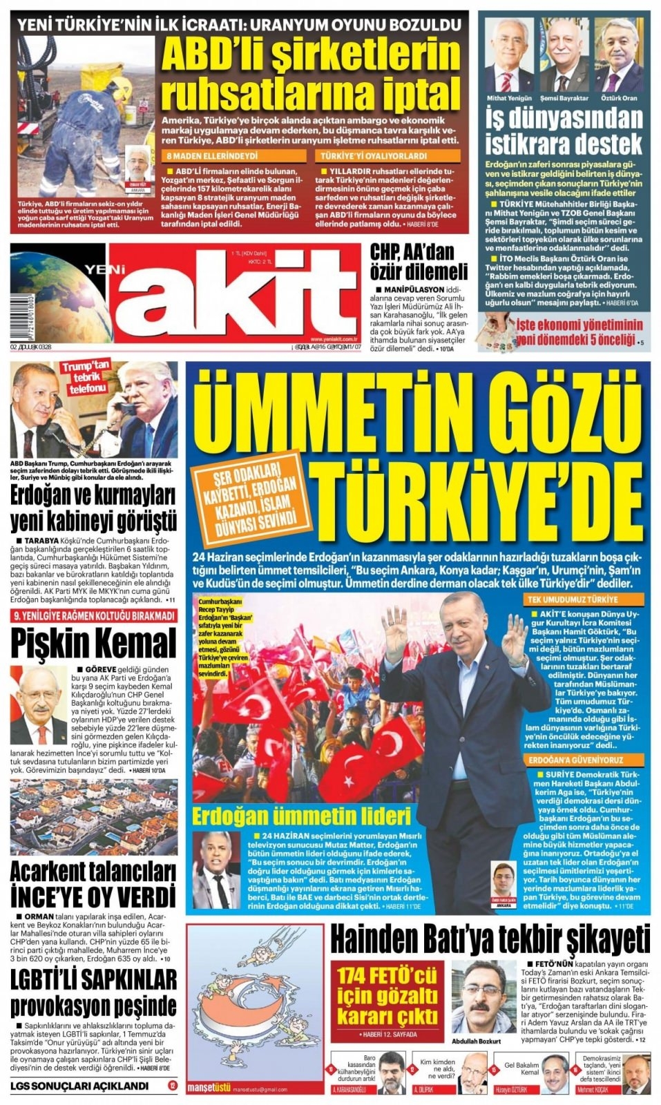 27 Haziran 2018 gazete manşetleri 6