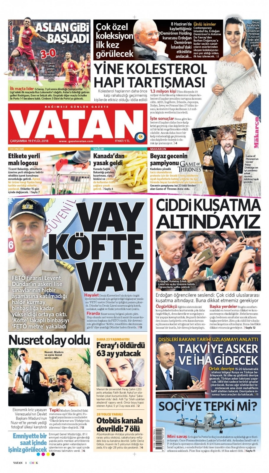 19 Eylül 2018 gazete manşetleri 12