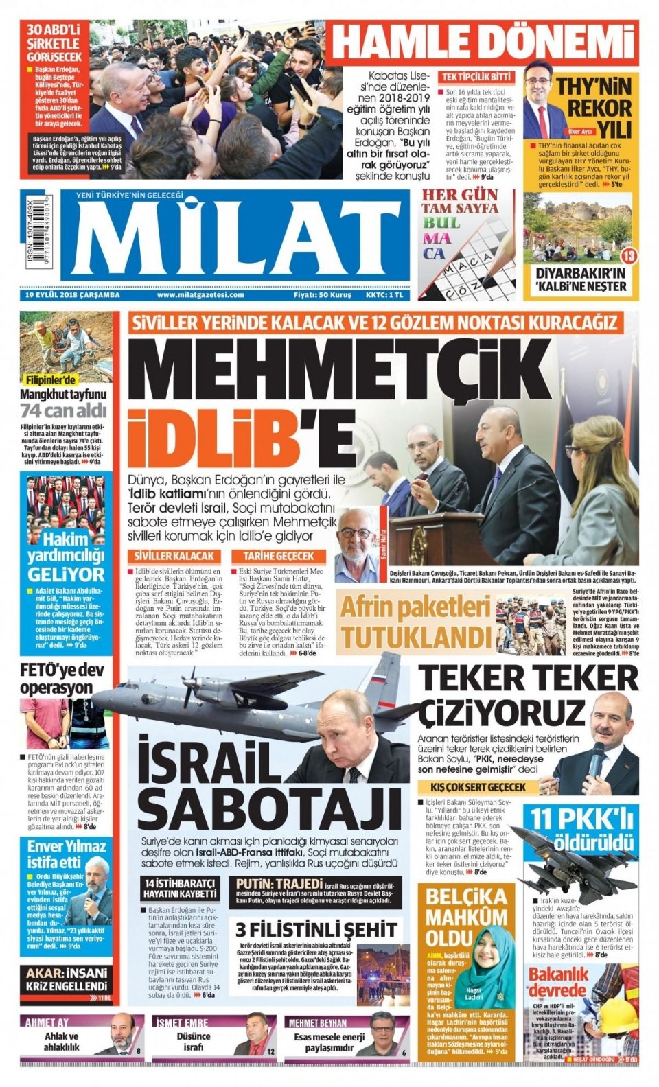 19 Eylül 2018 gazete manşetleri 13
