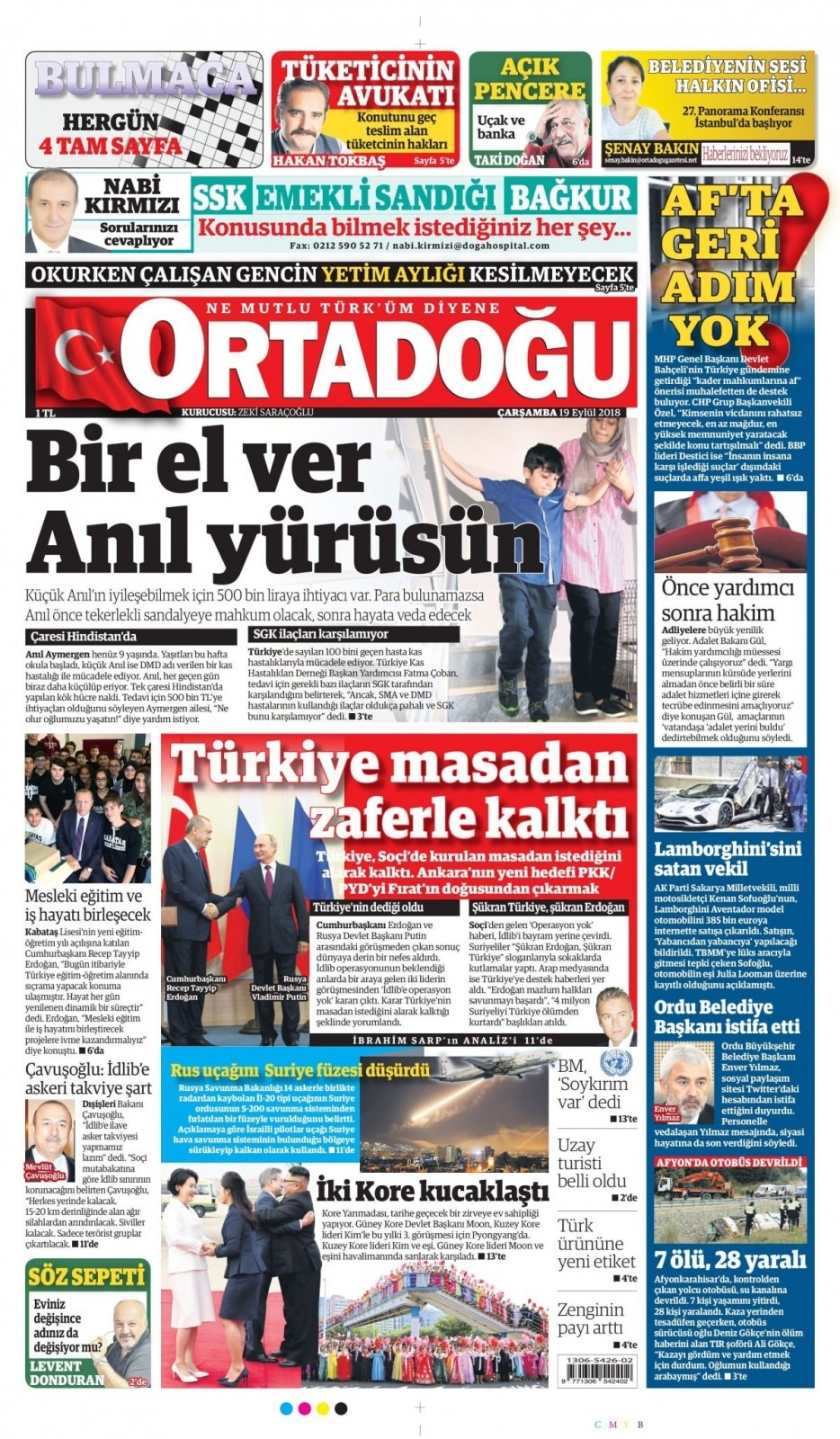 19 Eylül 2018 gazete manşetleri 15