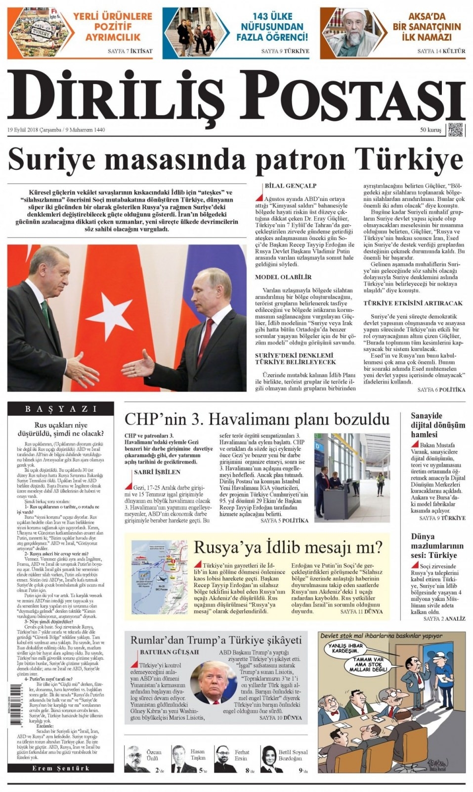 19 Eylül 2018 gazete manşetleri 18