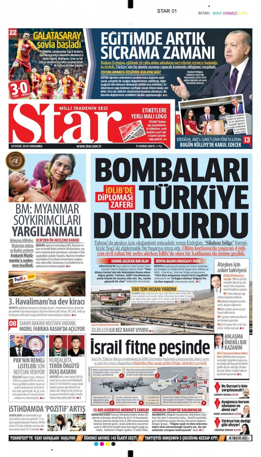 19 Eylül 2018 gazete manşetleri 2