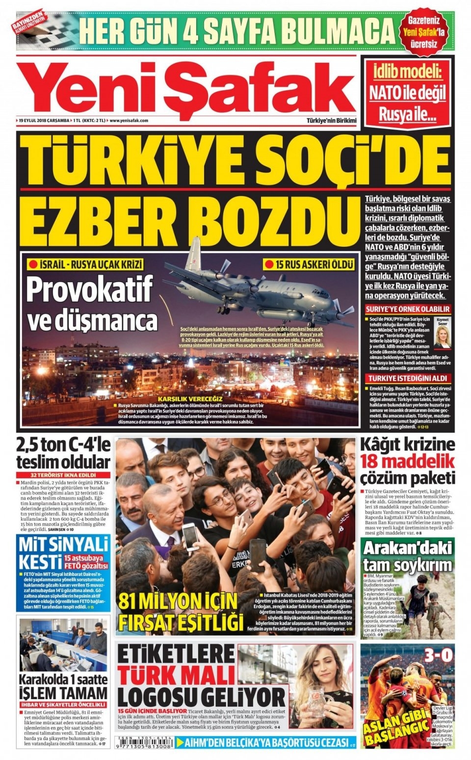 19 Eylül 2018 gazete manşetleri 3