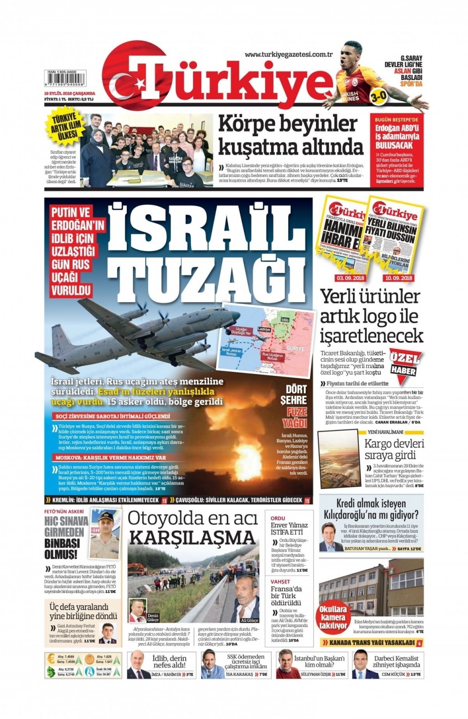 19 Eylül 2018 gazete manşetleri 5