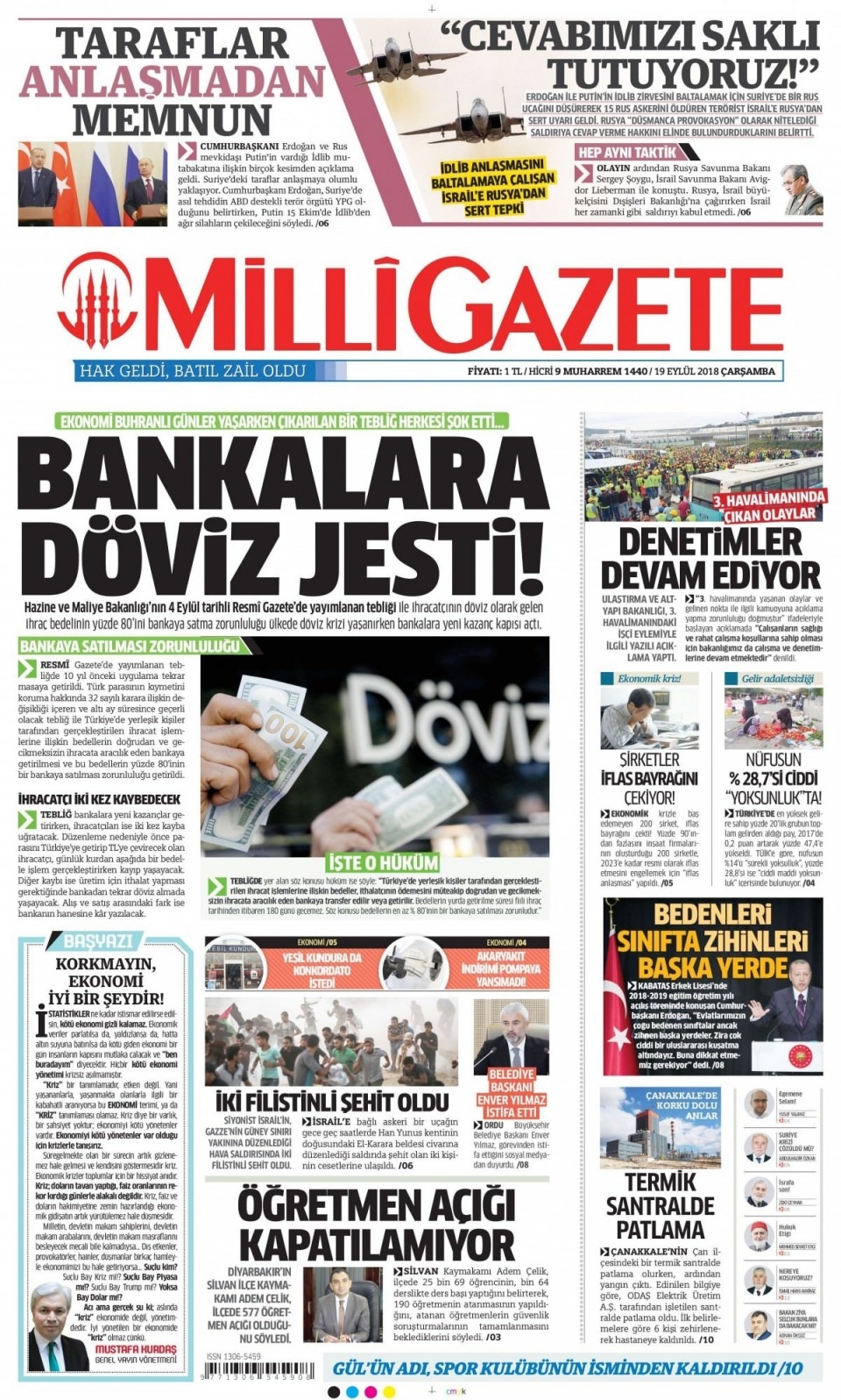 19 Eylül 2018 gazete manşetleri 9
