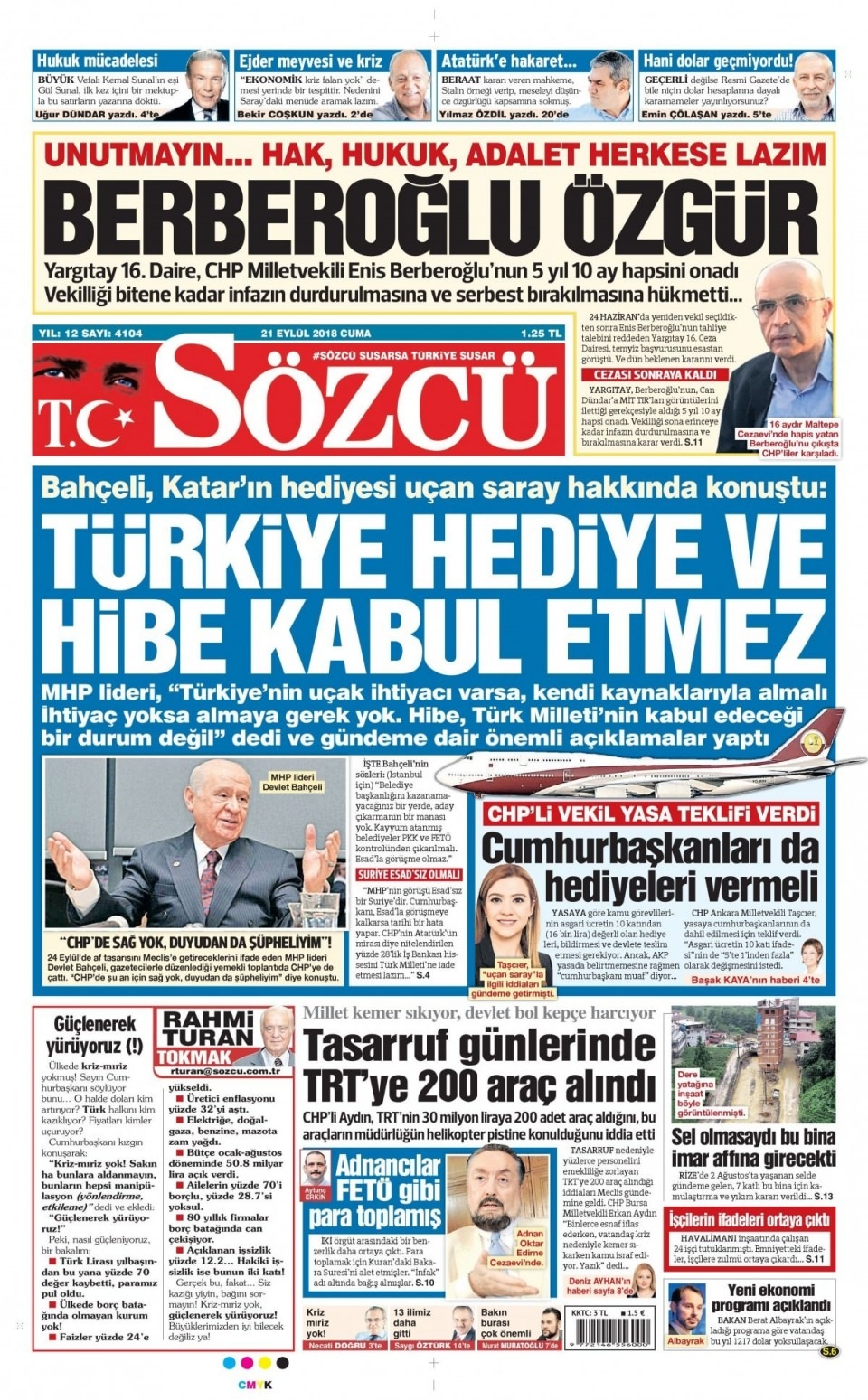 21 Eylül 2018 gazete manşetleri 11