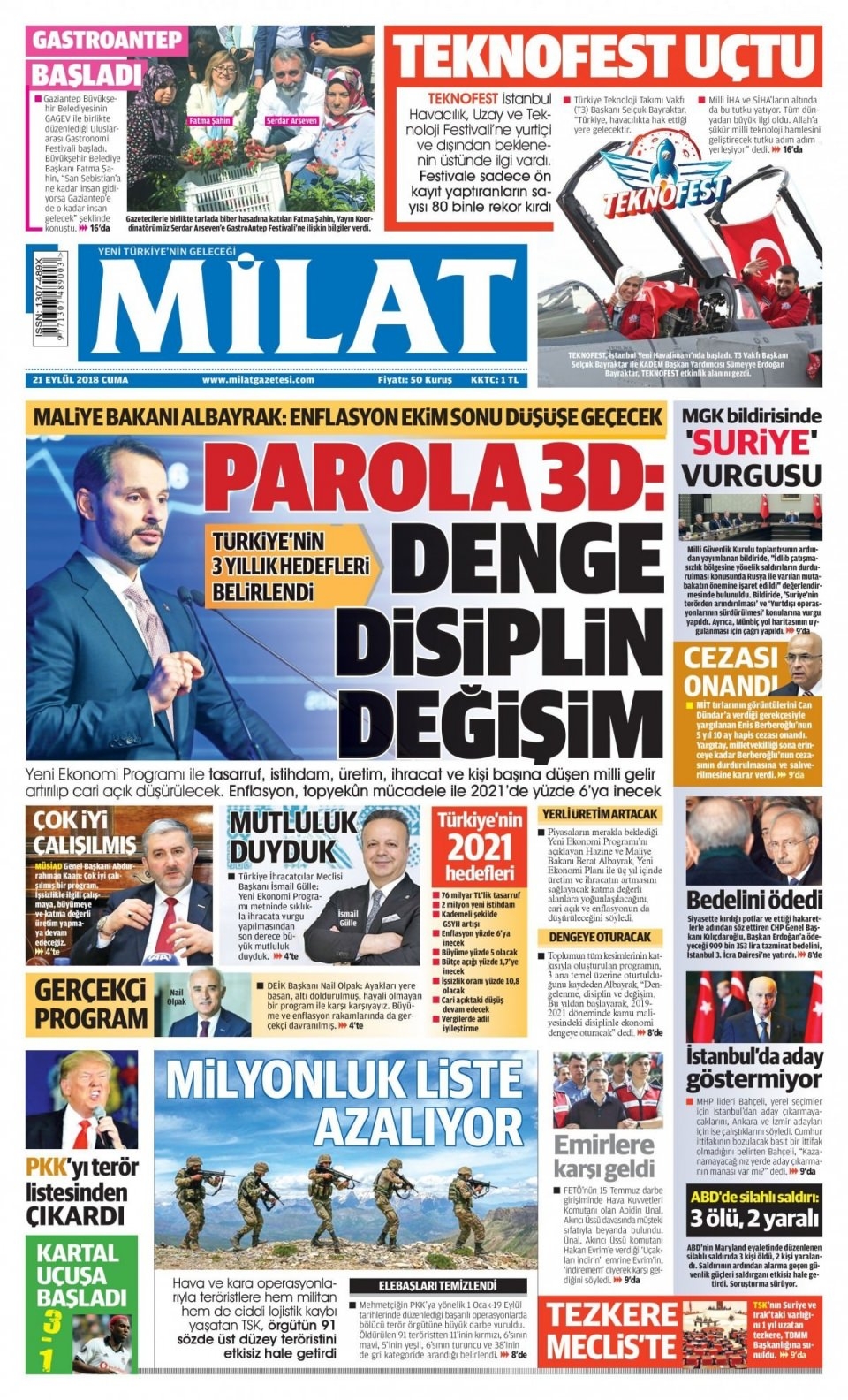 21 Eylül 2018 gazete manşetleri 13