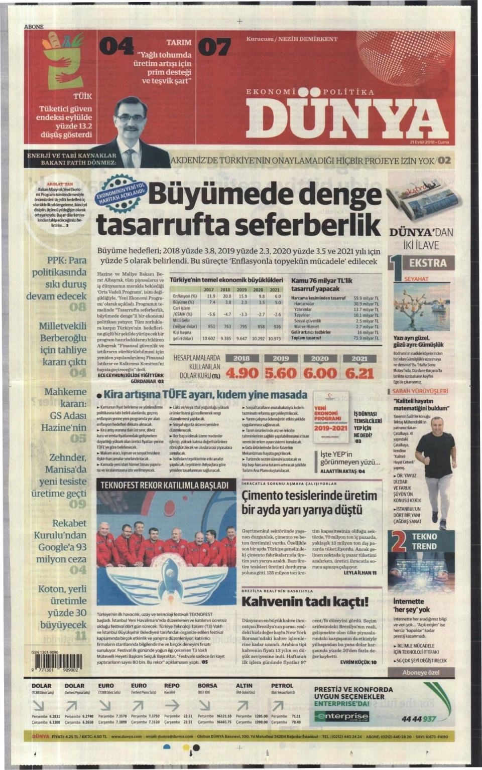 21 Eylül 2018 gazete manşetleri 15