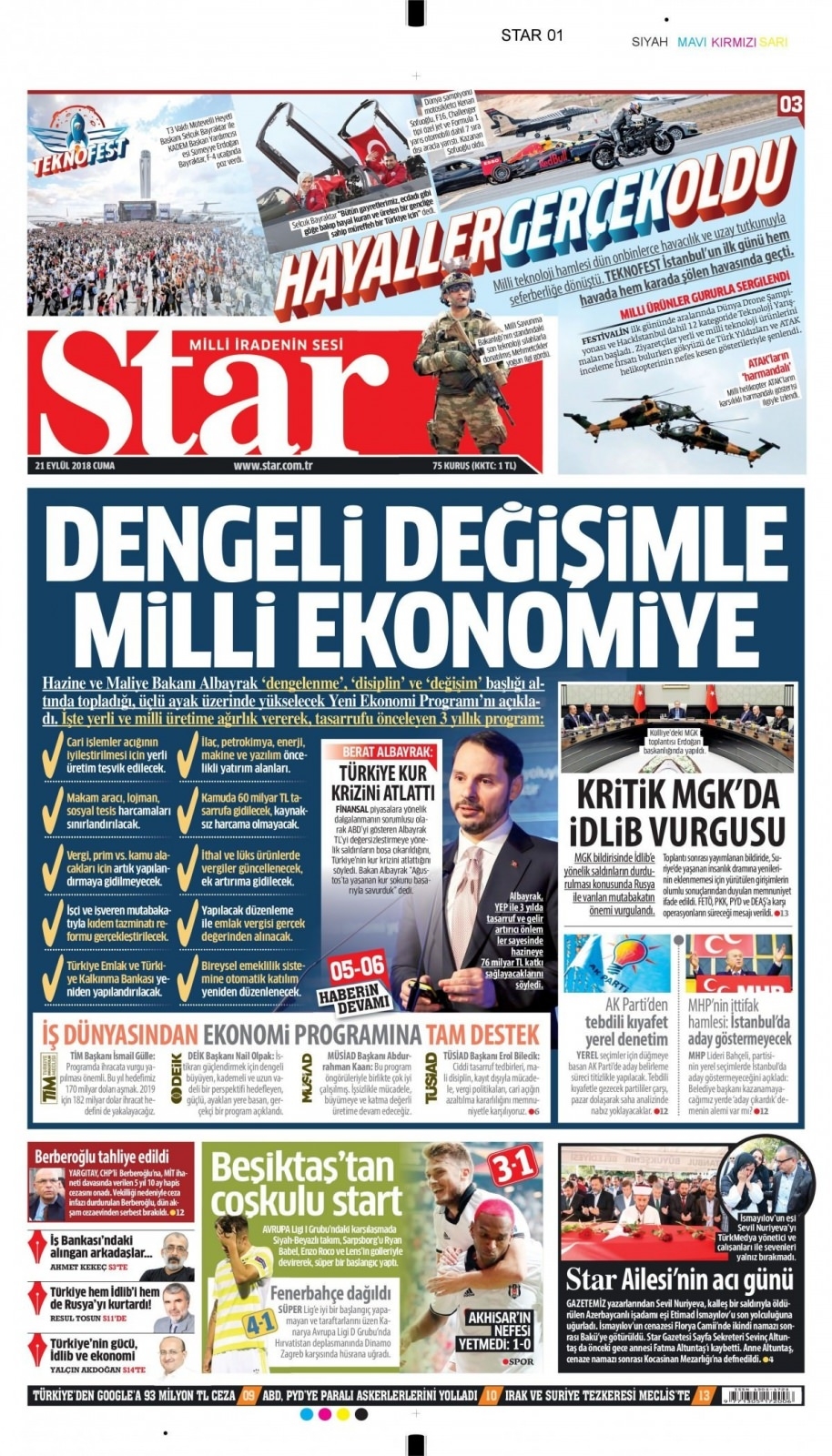 21 Eylül 2018 gazete manşetleri 3