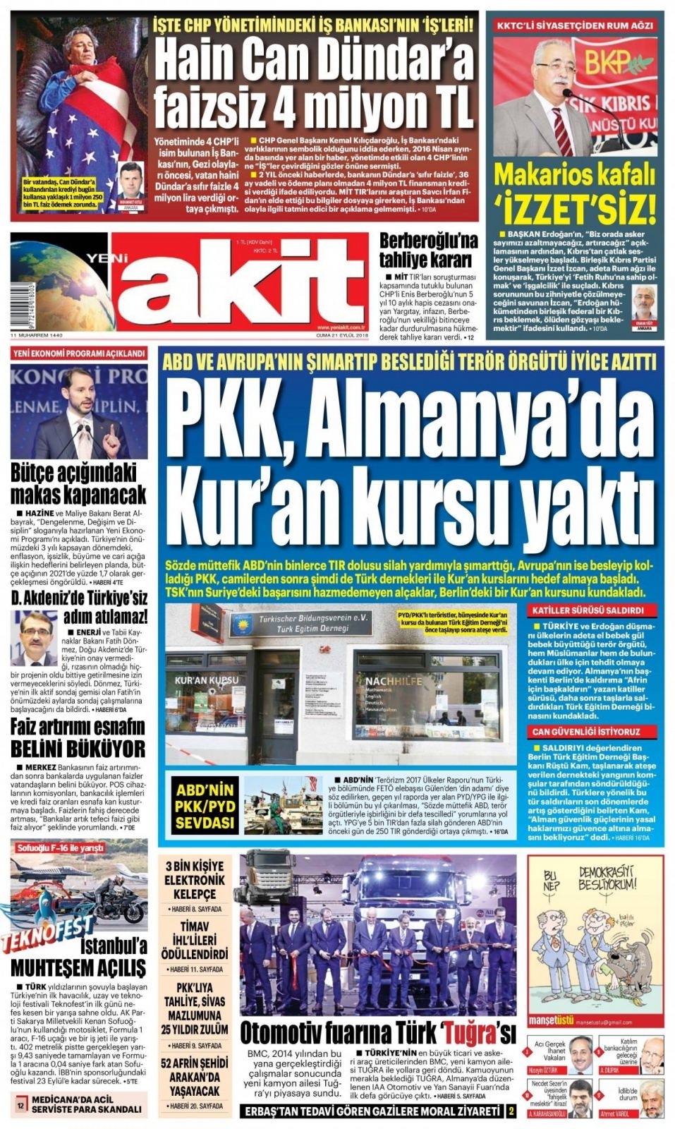 21 Eylül 2018 gazete manşetleri 6