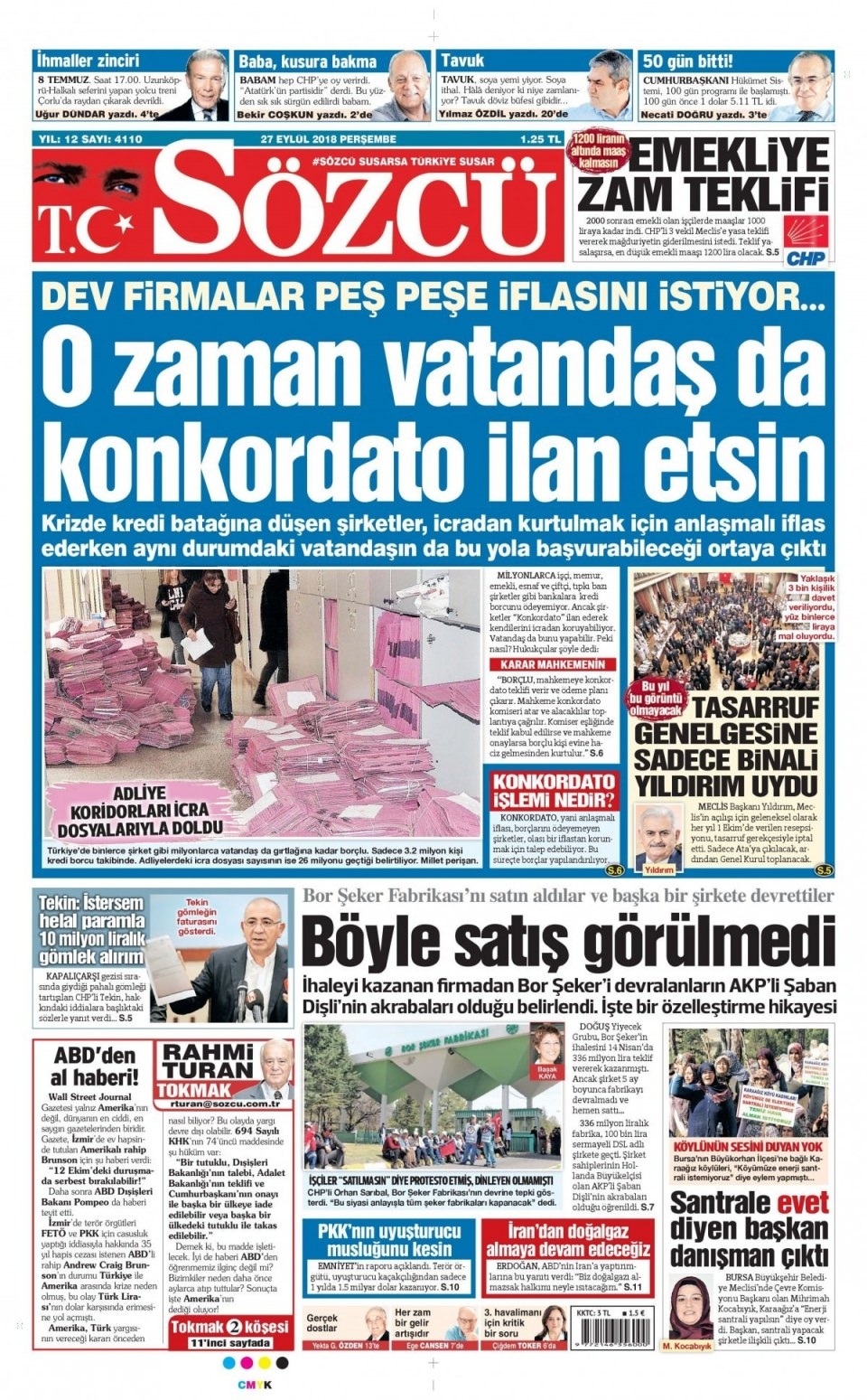 27 Eylül 2018 gazete manşetleri 11