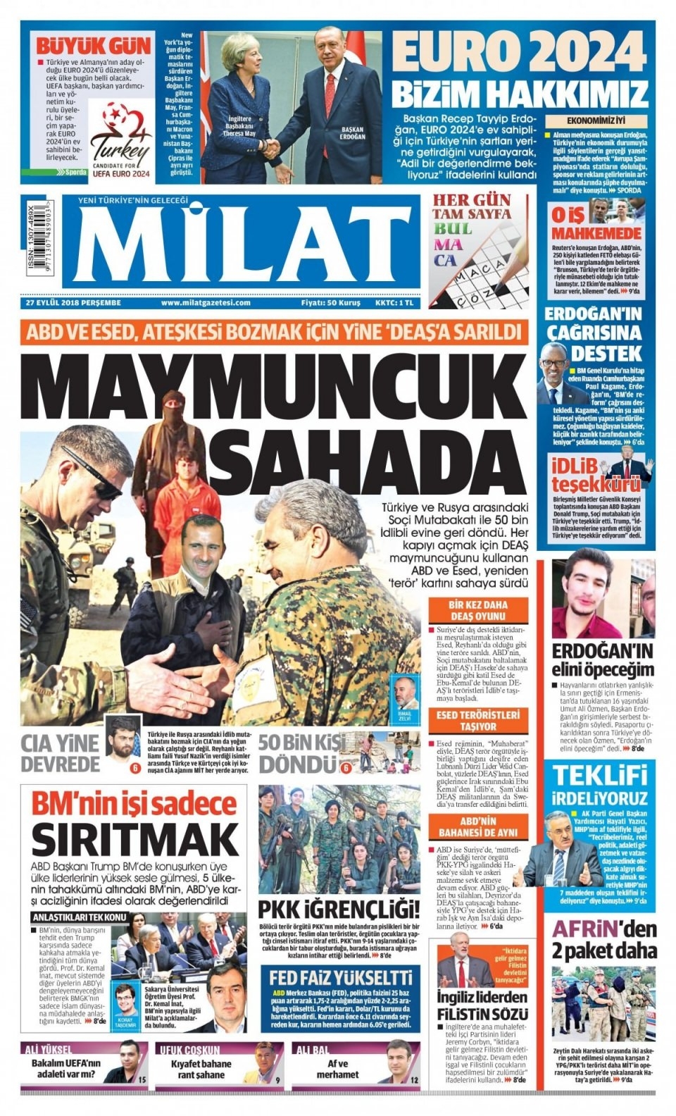 27 Eylül 2018 gazete manşetleri 13