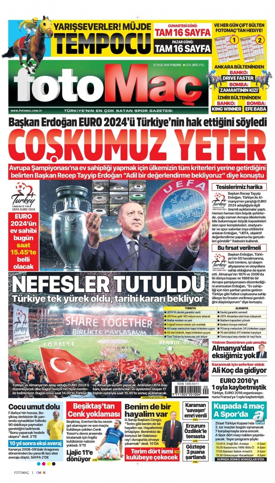 27 Eylül 2018 gazete manşetleri 14