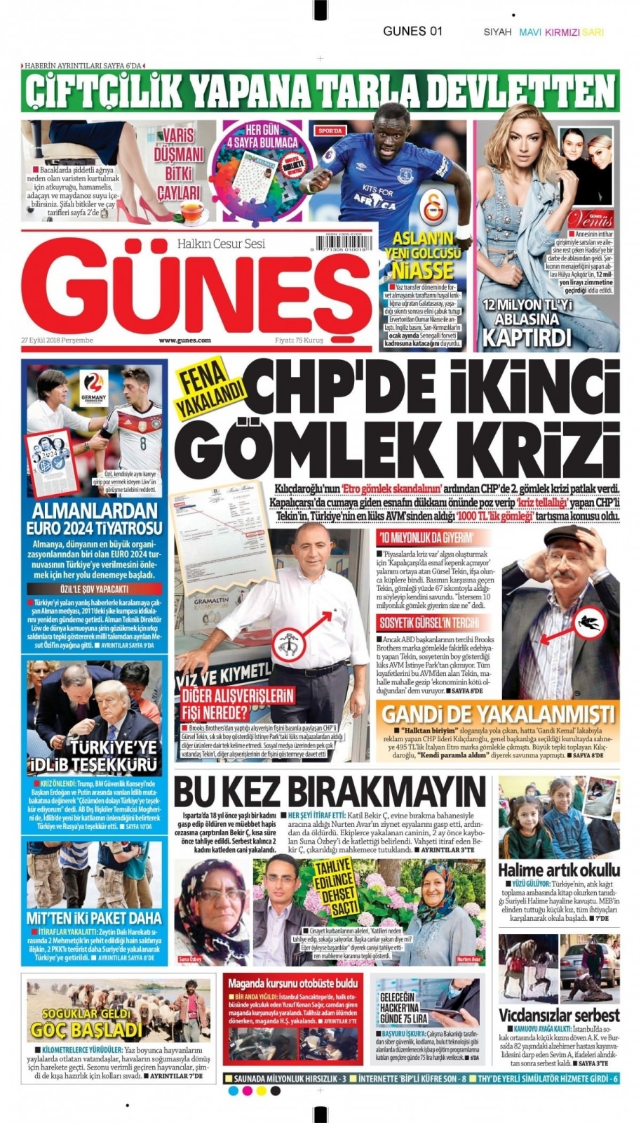 27 Eylül 2018 gazete manşetleri 16