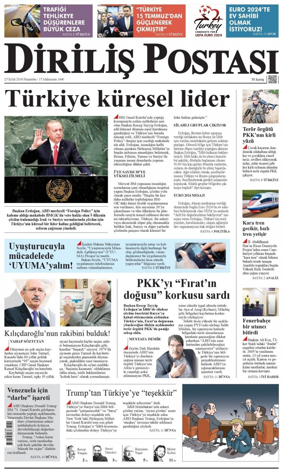 27 Eylül 2018 gazete manşetleri 18