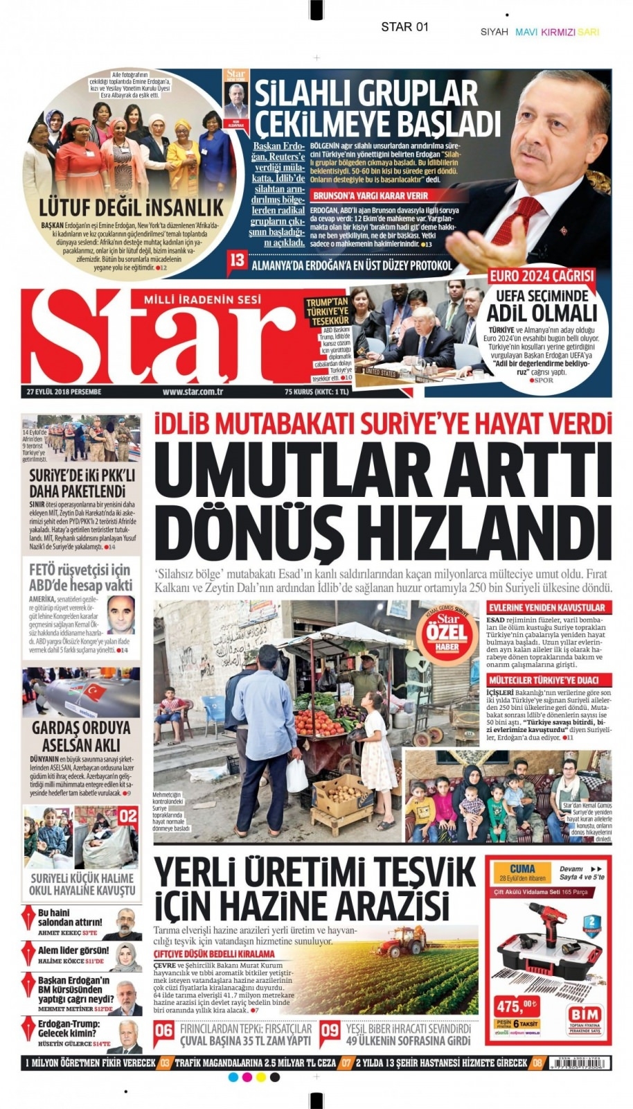 27 Eylül 2018 gazete manşetleri 2