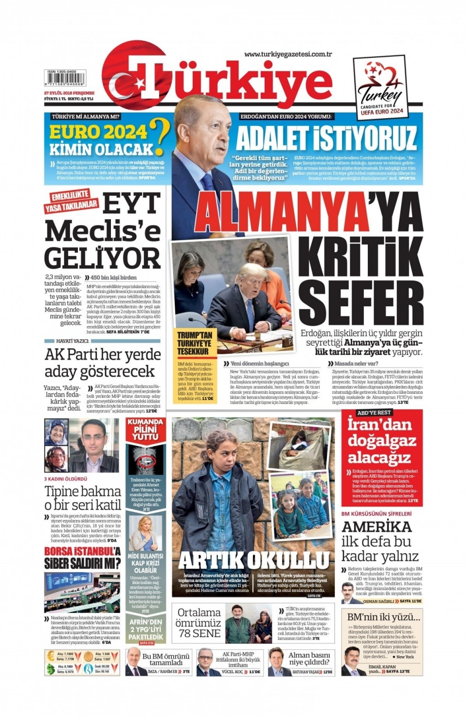 27 Eylül 2018 gazete manşetleri 5