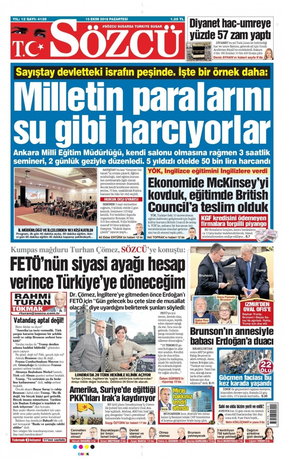 15 Ekim 2018 gazete manşetleri 11