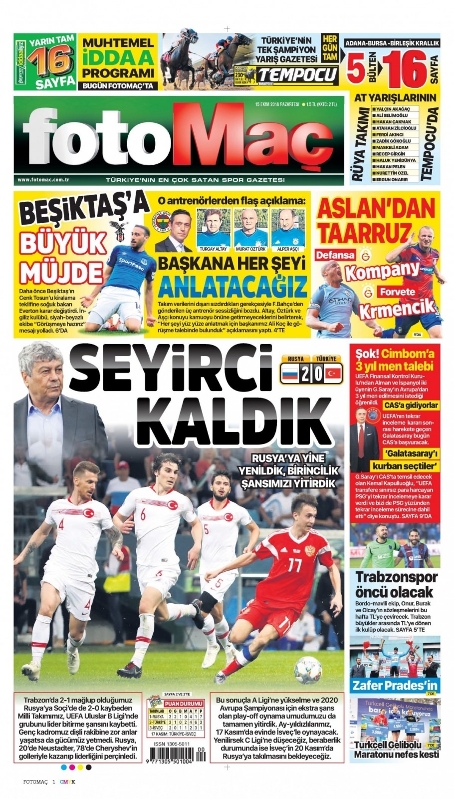 15 Ekim 2018 gazete manşetleri 14