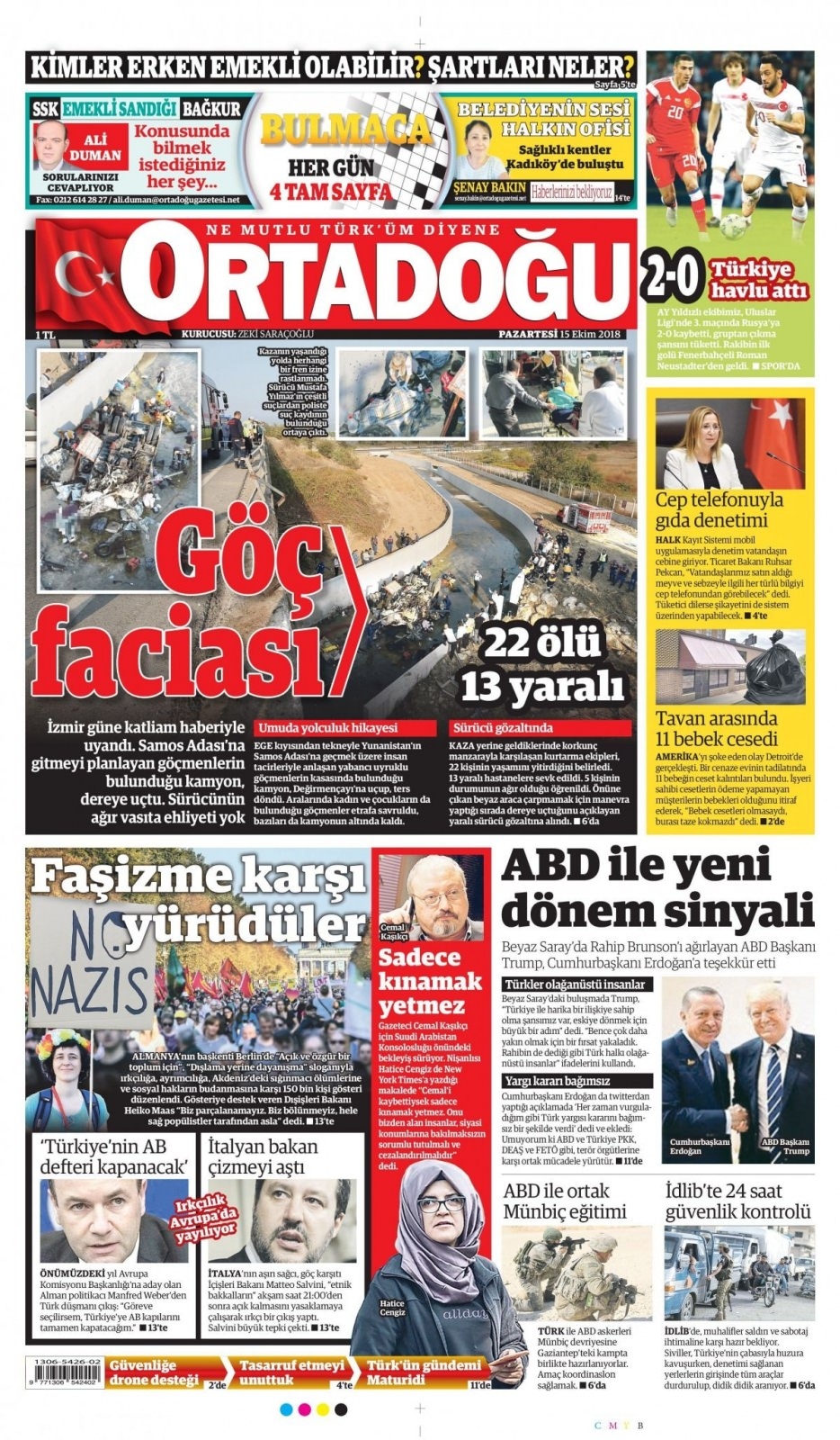 15 Ekim 2018 gazete manşetleri 15