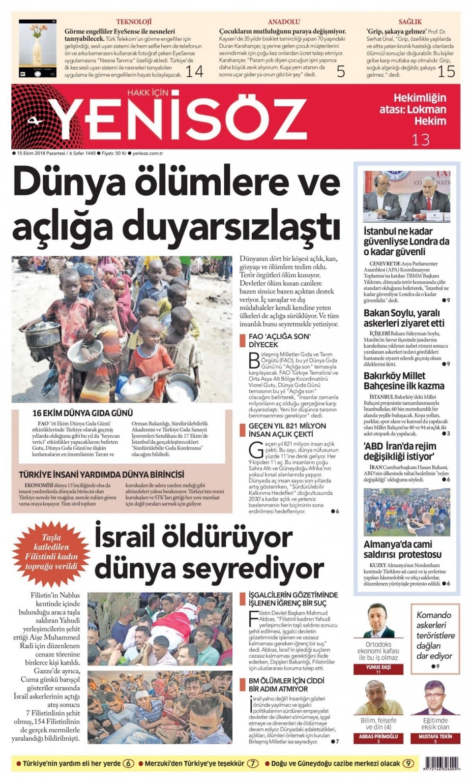 15 Ekim 2018 gazete manşetleri 19