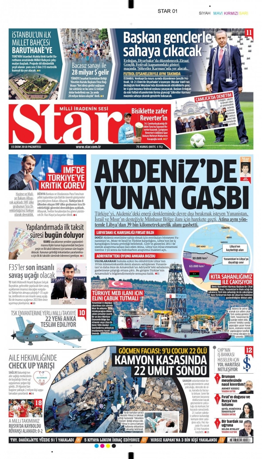 15 Ekim 2018 gazete manşetleri 2