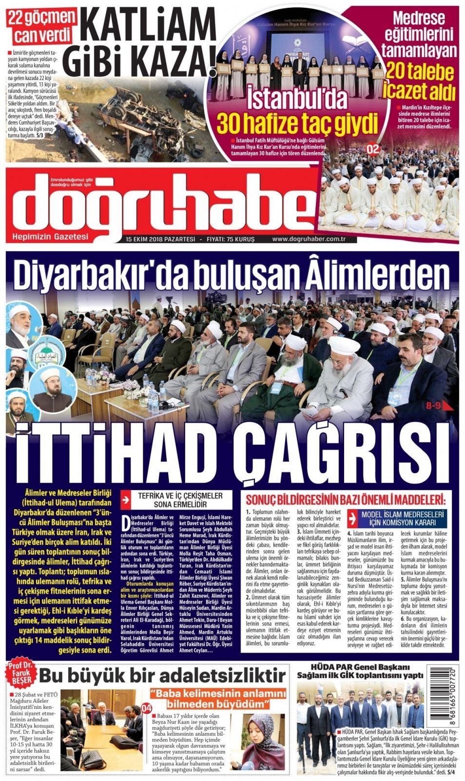 15 Ekim 2018 gazete manşetleri 21