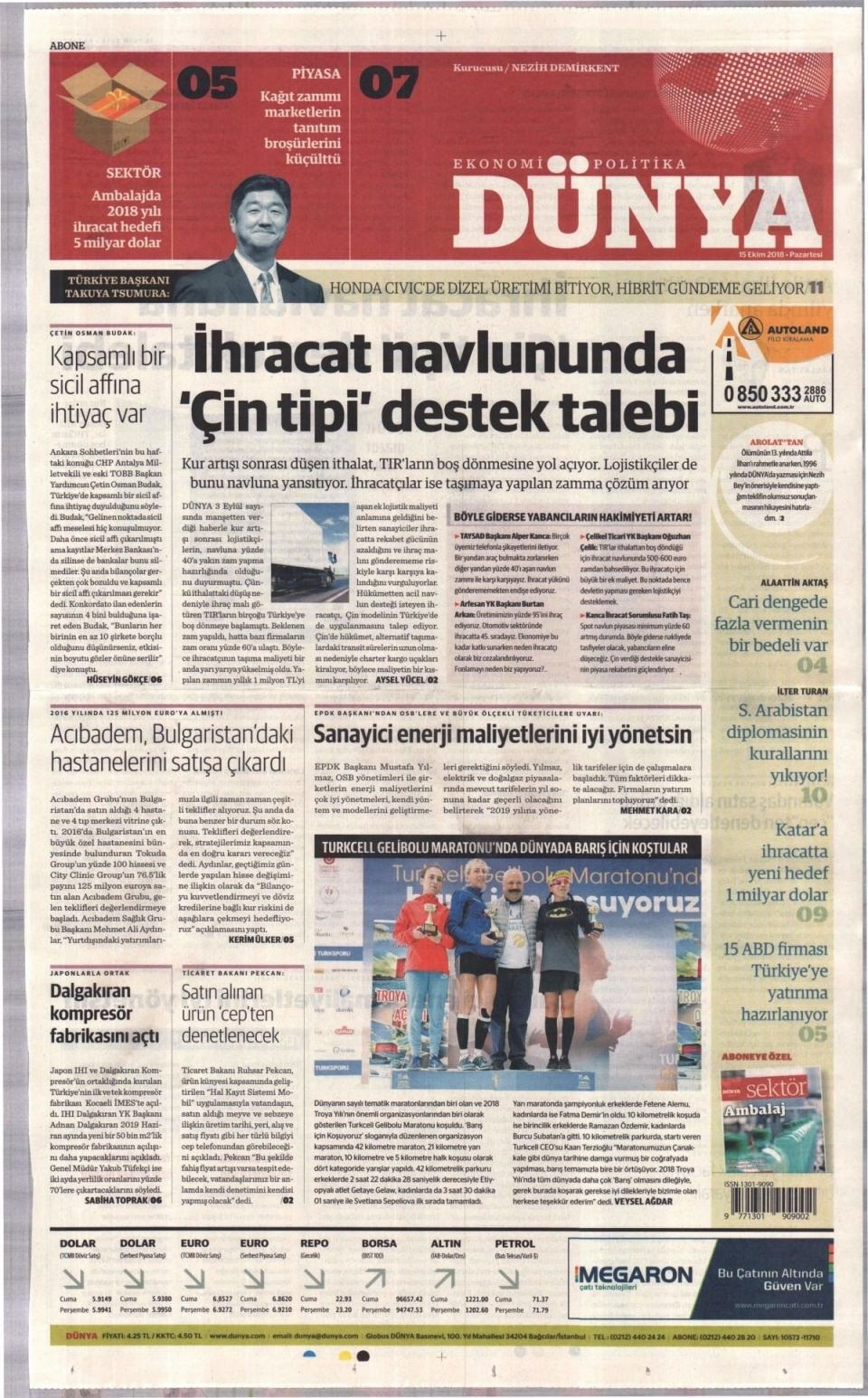 15 Ekim 2018 gazete manşetleri 22