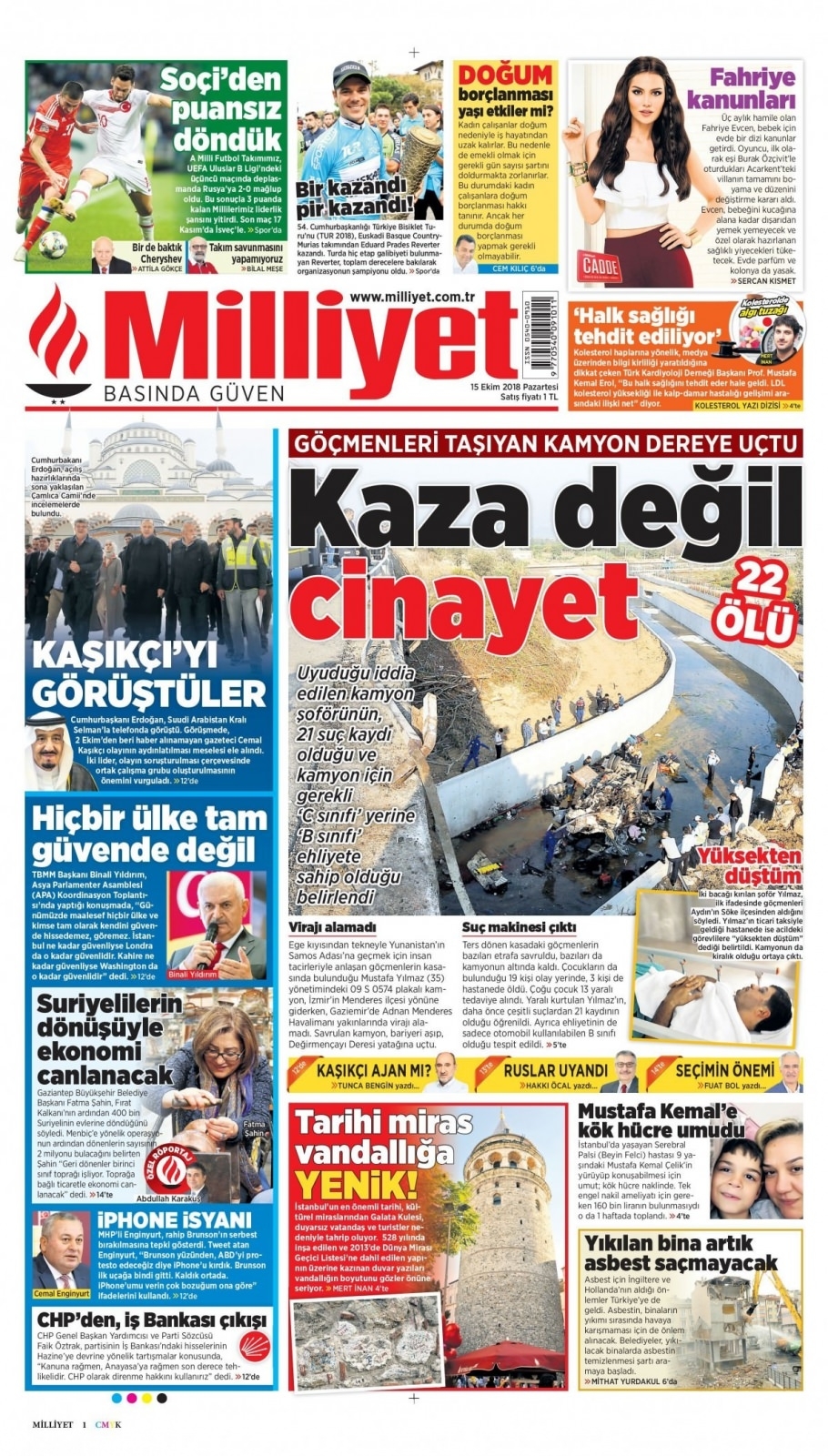 15 Ekim 2018 gazete manşetleri 4