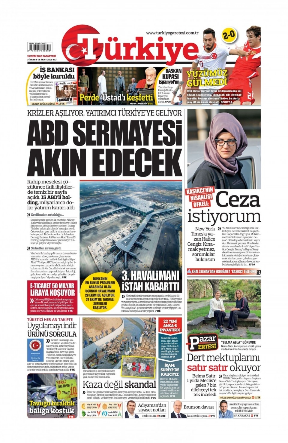 15 Ekim 2018 gazete manşetleri 5