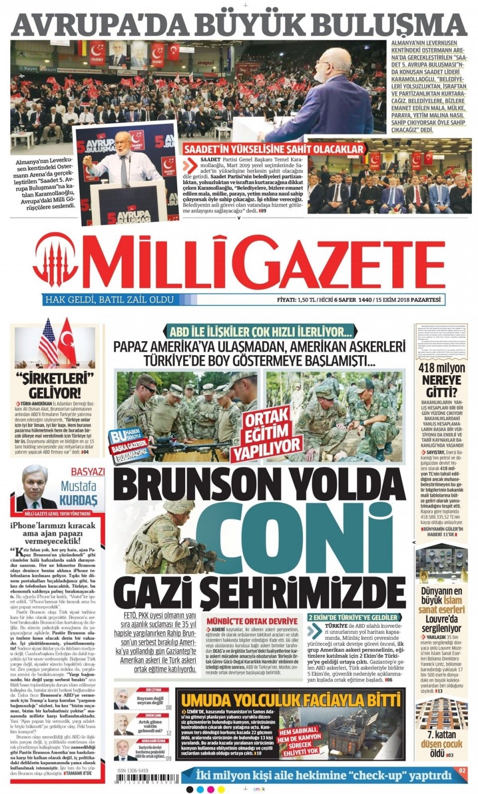 15 Ekim 2018 gazete manşetleri 9