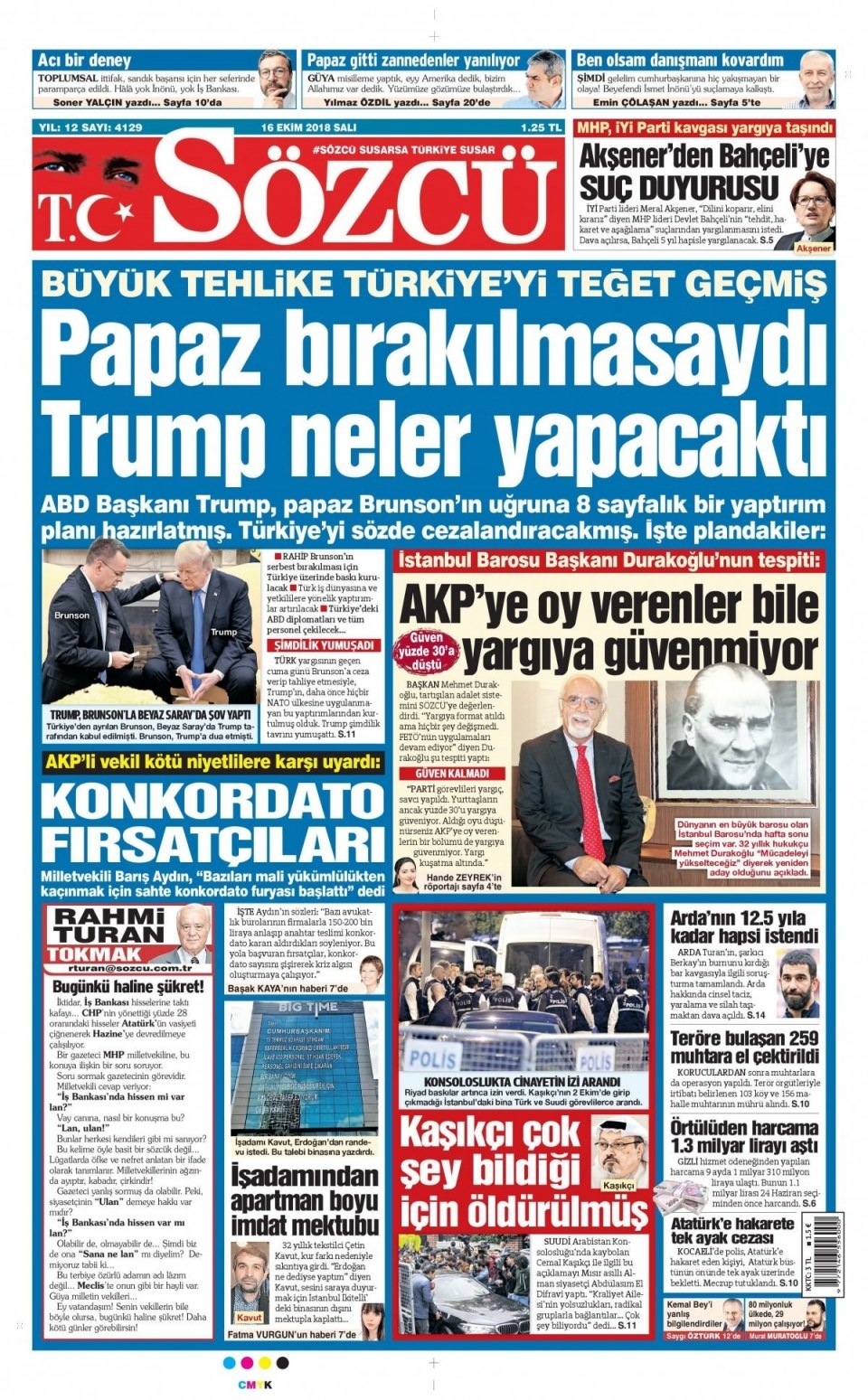 16 Ekim 2018 gazete manşetleri 11