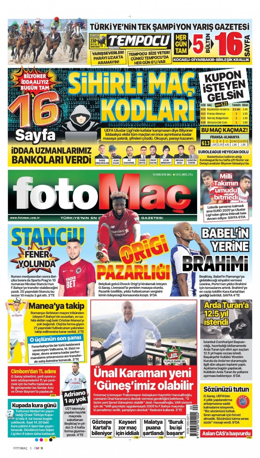 16 Ekim 2018 gazete manşetleri 14