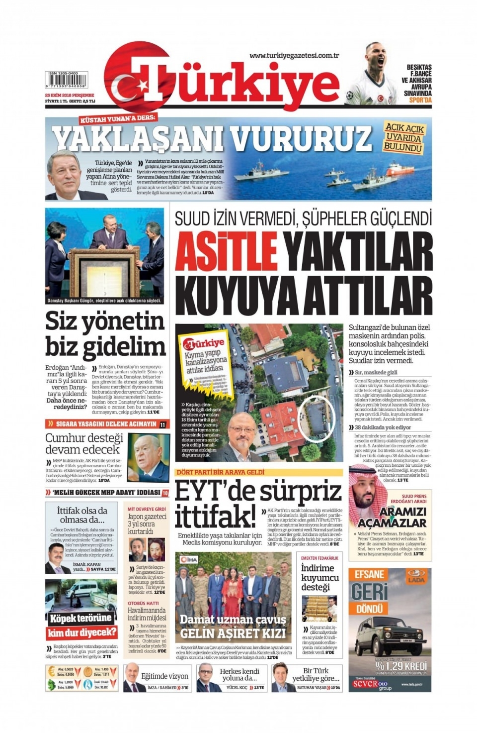 25 Ekim 2018 gazete manşetleri 1