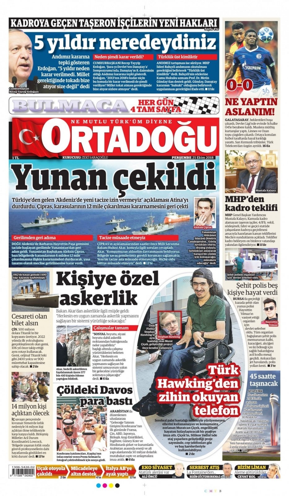 25 Ekim 2018 gazete manşetleri 15