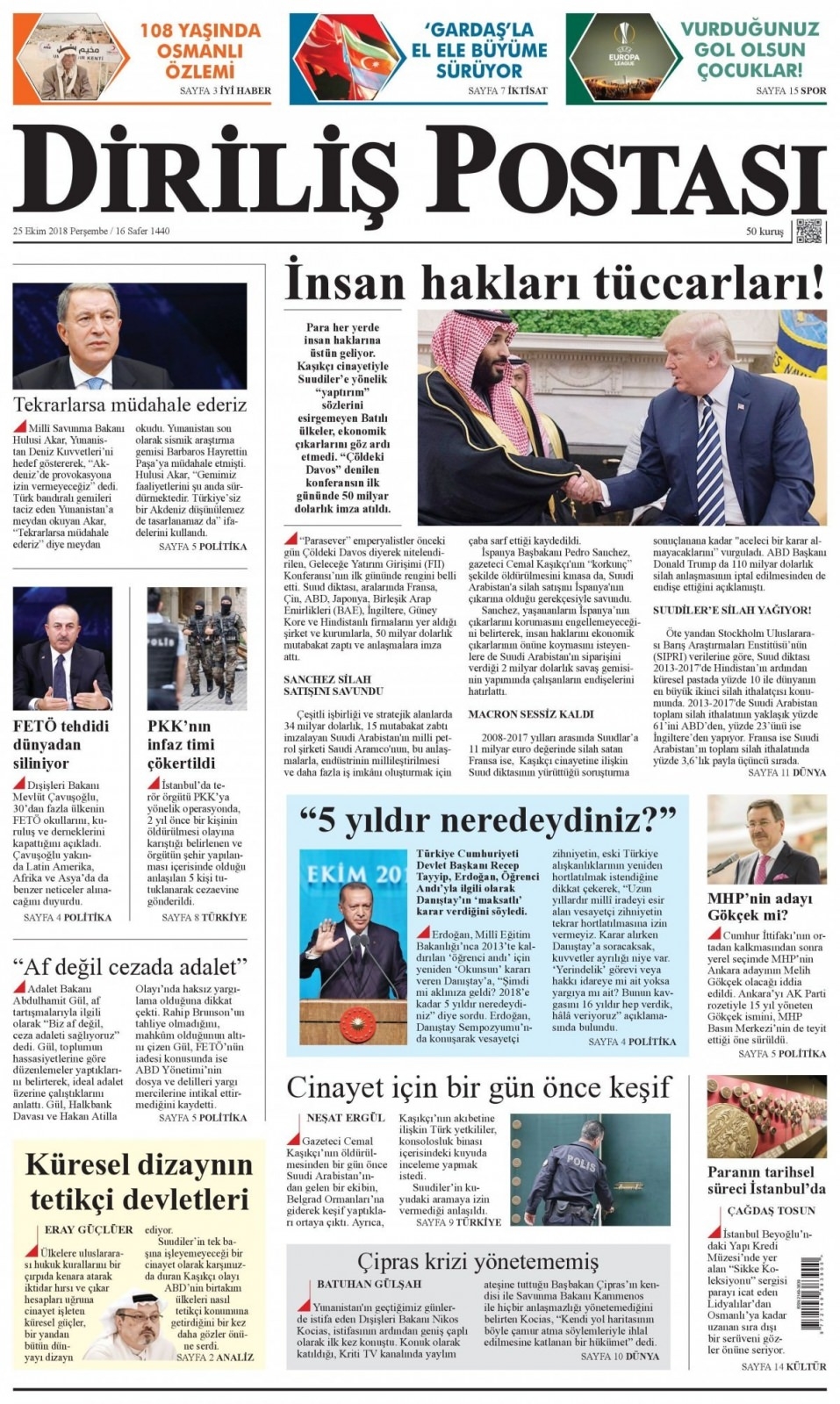 25 Ekim 2018 gazete manşetleri 18