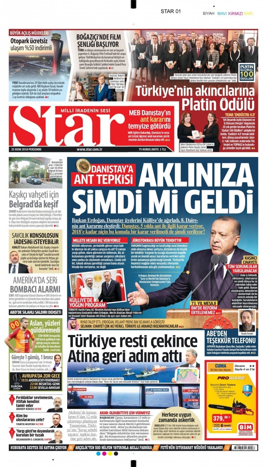 25 Ekim 2018 gazete manşetleri 3