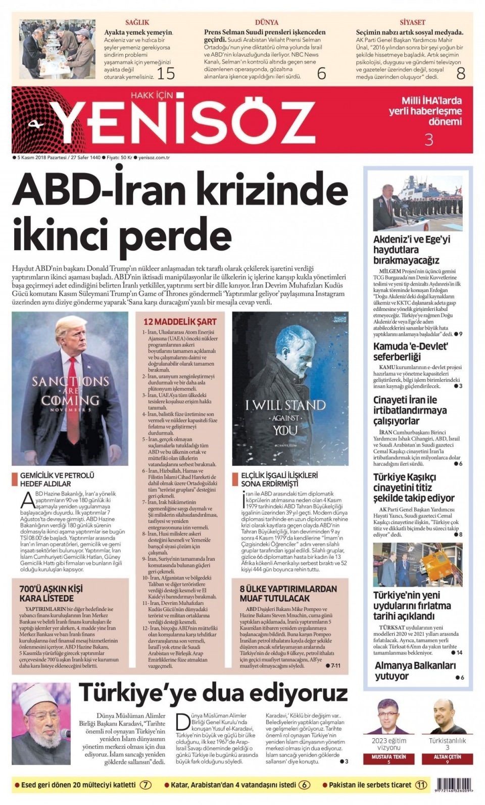 05 Kasım 2018 gazete manşetleri 18