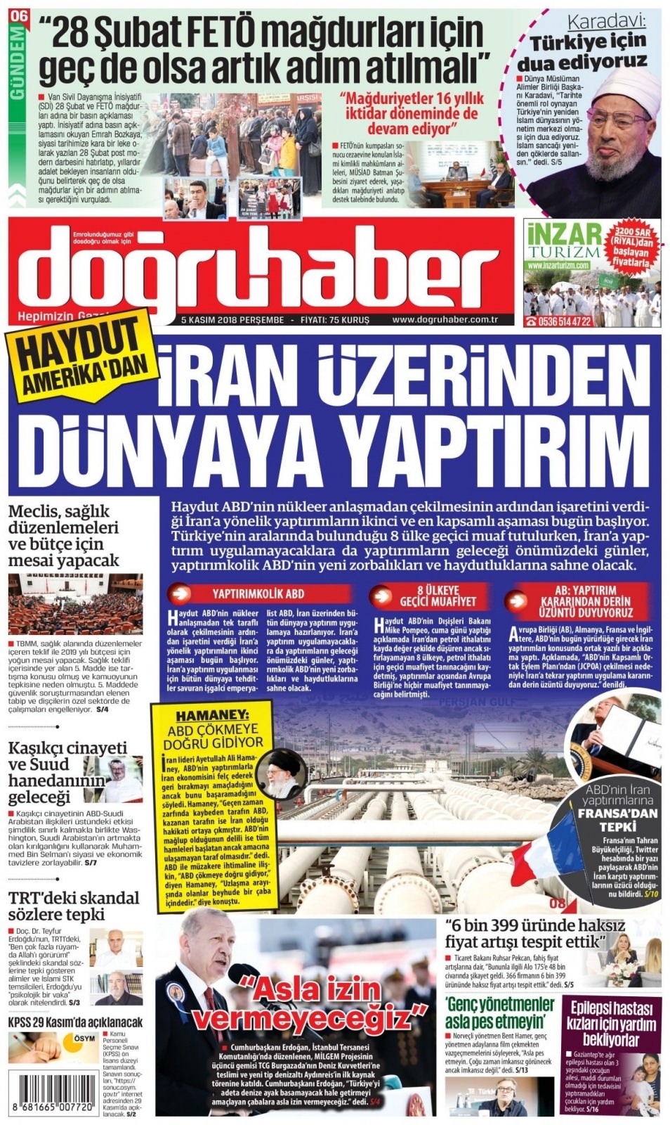 05 Kasım 2018 gazete manşetleri 19