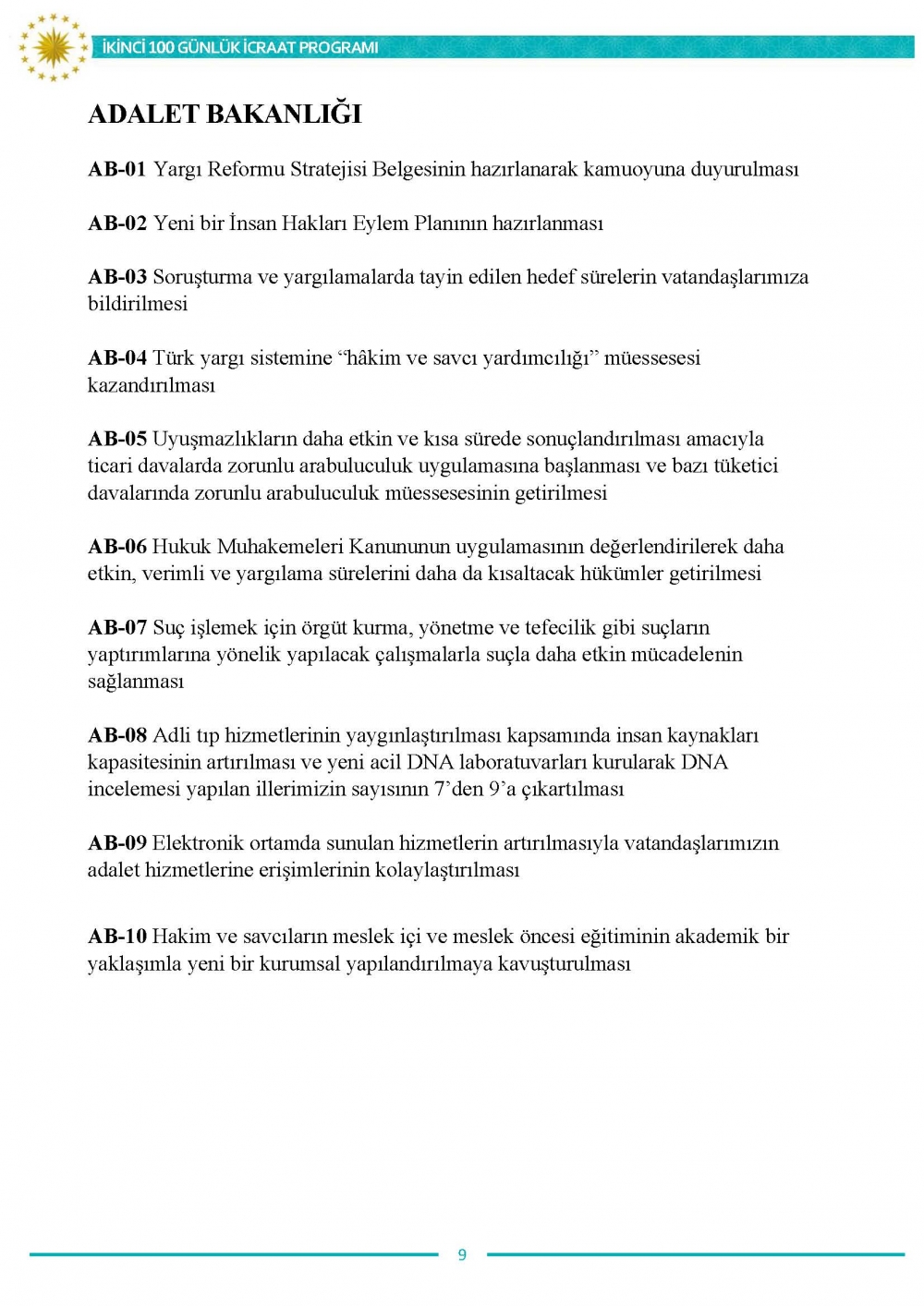 İkinci 100 günlük eylem planının tam metni 10